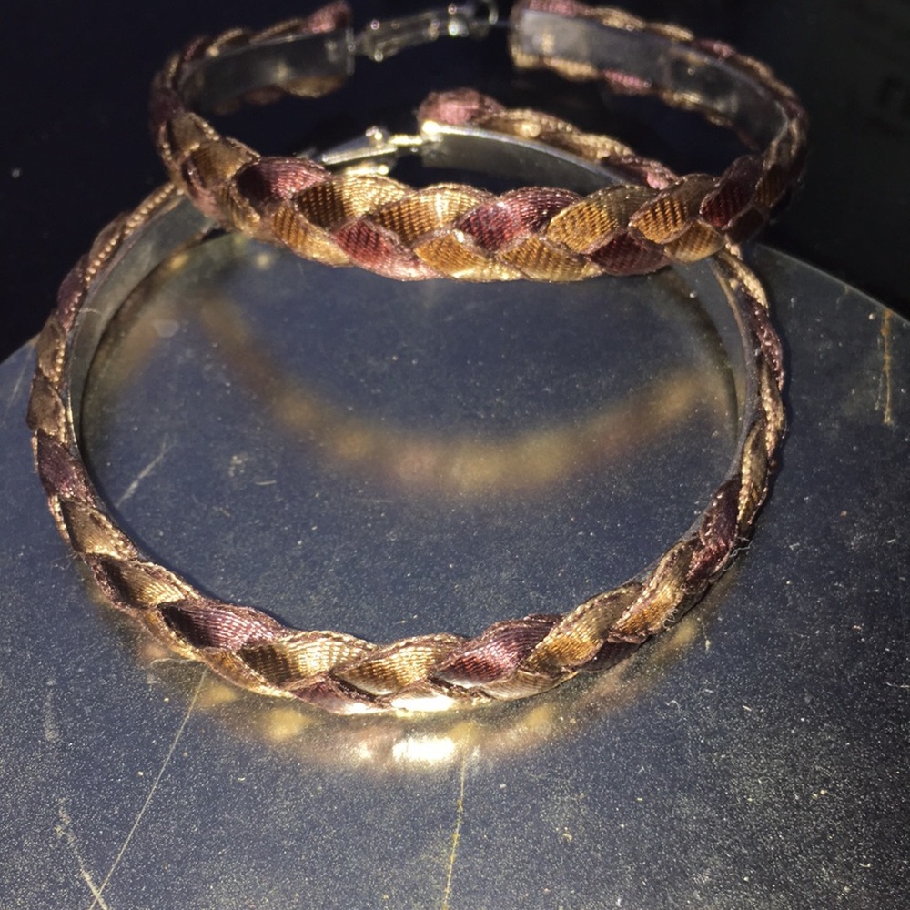 Brown leather braided earrings